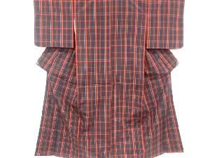 未使用品　格子織出し米沢紬着物